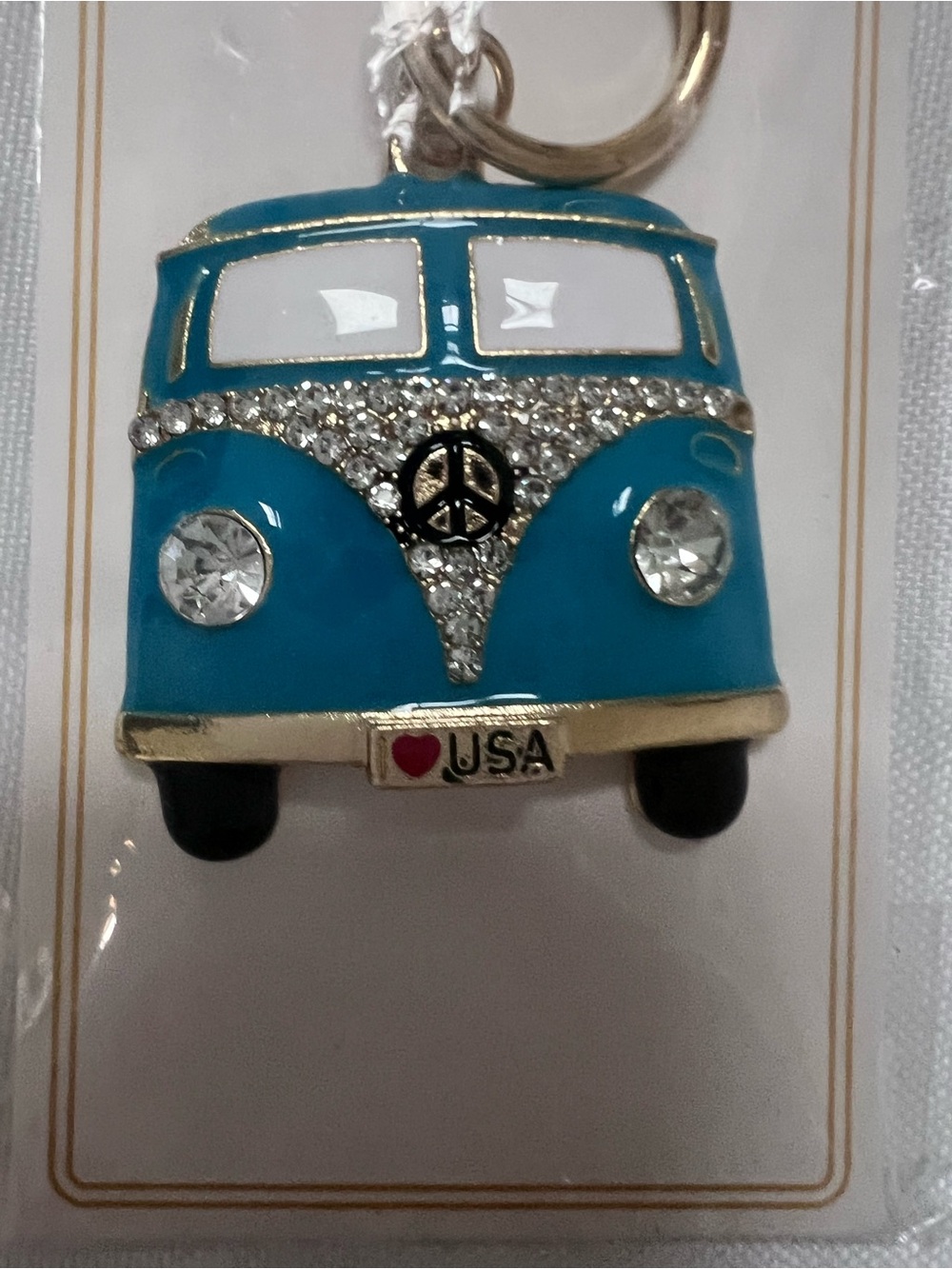Blossom Blue Rhinestone Hippie Van Keychain Peace Sign NWT - Picture 4 of 10